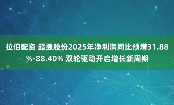 拉伯配资 超捷股份2025年净利润同比预增31.88%-88.40% 双轮驱动开启增长新周期